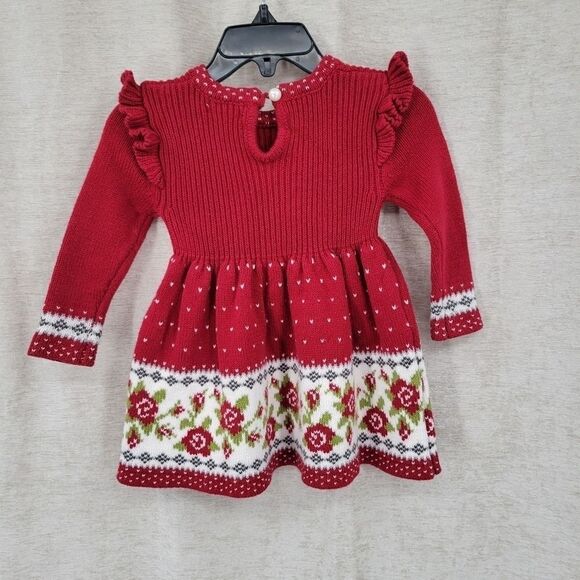 MAX Studio Baby Red Knit Dress with Ruffled shoulder 3-6mo - Picture 3 of 7